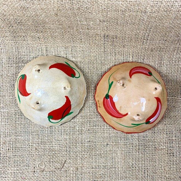Talavera Hand Painted Bowls Peppers Mexico Folk Pottery Footed Dip Bowls - Picture 3 of 8